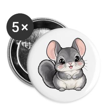 Chinchilla Kawaii Style – Süßes Nagetier - Buttons groß 56 mm (5er Pack) - Weiß - Vorne