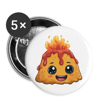 Kawaii Feuerpudding Vulkan - Buttons groß 56 mm (5er Pack) - Weiß - Vorne