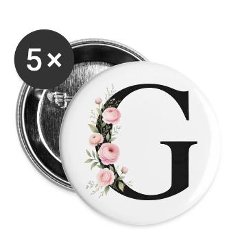 G Buchstabe Monogram Floral - Buttons groß 56 mm (5er Pack) - Weiß - Vorne