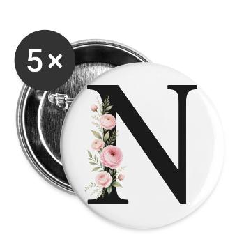 N Buchstabe Monogram Floral - Buttons groß 56 mm (5er Pack) - Weiß - Vorne