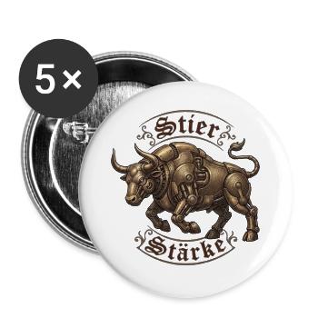 Steampunk Stier Stärke - Buttons groß 56 mm (5er Pack) - Weiß - Vorne