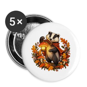 Dachs mit leuchtender Pilzlaterne - Buttons groß 56 mm (5er Pack) - Weiß - Vorne
