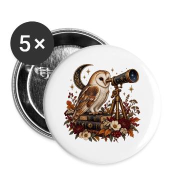 Schleiereule beobachtet die Sterne - Buttons groß 56 mm (5er Pack) - Weiß - Vorne