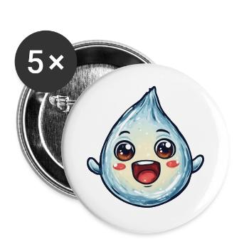 Kawaii Wassertropfen mit Gesicht - Buttons groß 56 mm (5er Pack) - Weiß - Vorne