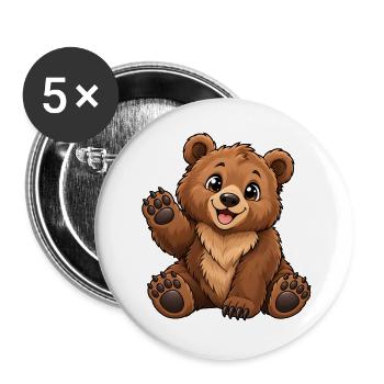 Braunbär Kawaii Style – Süßer Bär - Buttons groß 56 mm (5er Pack) - Weiß - Vorne