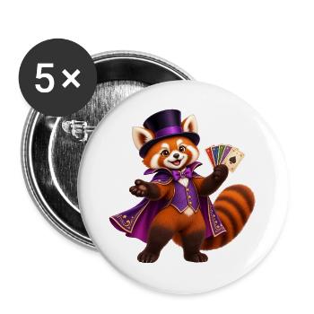 Zauberer Roter Panda mit Spielkarten - Buttons groß 56 mm (5er Pack) - Weiß - Vorne