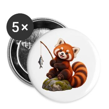Roten Panda angeln mit wenig Fang - Buttons groß 56 mm (5er Pack) - Weiß - Vorne