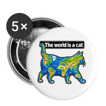 Die Welt ist eine Katze - Buttons groß 56 mm (5er Pack) - Weiß - Vorne