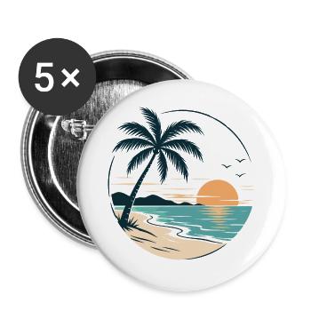 Tropical Sunset – Palme, Strand & Meer Urlaubsdesi - Buttons groß 56 mm (5er Pack) - Weiß - Vorne