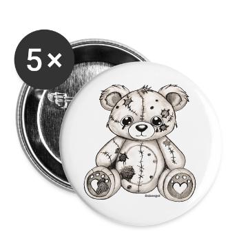  Teddybär Original Zeichnung  - Buttons groß 56 mm (5er Pack) - Weiß - Vorne