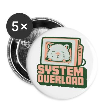 Retro Computer-Kätzchen: System Overload - Buttons groß 56 mm (5er Pack) - Weiß - Vorne