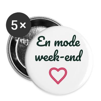 WOCHENENDE. HUMOR. LUSTIG. KOMISCH. ZITAT. HERZ - Buttons groß 56 mm (5er Pack) - Weiß - Vorne