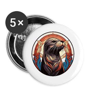 Robbe Seehund Retro Illustration - Buttons groß 56 mm (5er Pack) - Weiß - Vorne