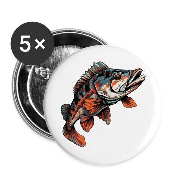 Fisch Barsch Bunt Illustration - Buttons groß 56 mm (5er Pack) - Weiß - Vorne