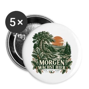 Morgen wächst hier – Waldlandschaft - Buttons groß 56 mm (5er Pack) - Weiß - Vorne