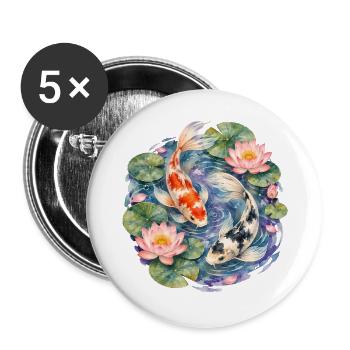 Koi-fische Japanische Koi-fische Koi-karpfen - Buttons groß 56 mm (5er Pack) - Weiß - Vorne
