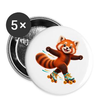 Rollschuhlaufender Red Panda - Buttons groß 56 mm (5er Pack) - Weiß - Vorne