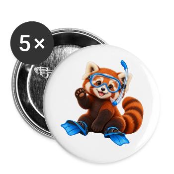 Tauchender Red Panda - Buttons groß 56 mm (5er Pack) - Weiß - Vorne