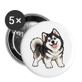 Alaskan Malamute Kawaii Style – Süßer Schlittenhun - Buttons groß 56 mm (5er Pack) - Weiß - Vorne