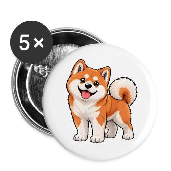 Akita Inu Kawaii Style – Süßer japanischer Hund - Buttons groß 56 mm (5er Pack) - Weiß - Vorne