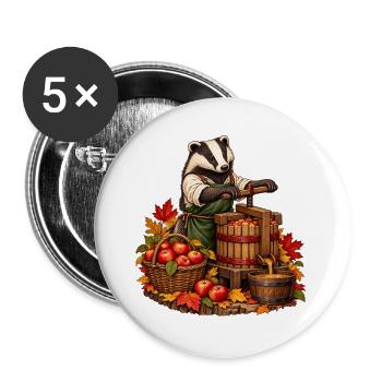 Dachs an der Apfelpresse - Buttons groß 56 mm (5er Pack) - Weiß - Vorne