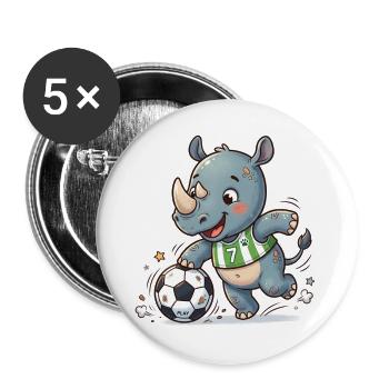 Rhino Fußballheld im Grün - Buttons groß 56 mm (5er Pack) - Weiß - Vorne