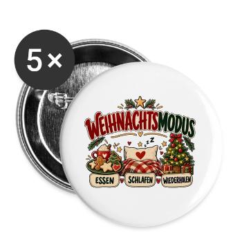 Weihnachtsmodus – Essen Schlafen Wiederholen Motiv - Buttons groß 56 mm (5er Pack) - Weiß - Vorne