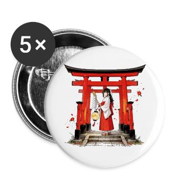 Miko Shrine Maiden – Japanische Priesterin - Buttons groß 56 mm (5er Pack) - Weiß - Vorne