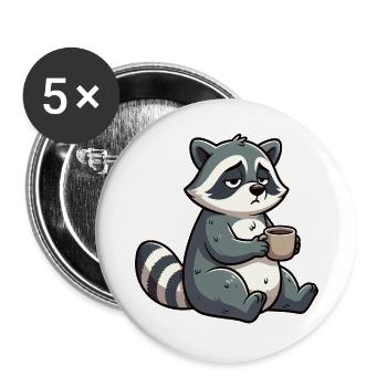 Waschbär Waschbären Waldtier lustiger Waschbär - Buttons groß 56 mm (5er Pack) - Weiß - Vorne
