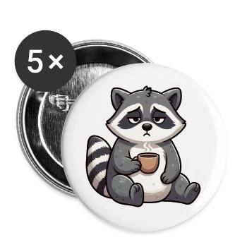 Waschbär Waschbären Waldtier lustiger Waschbär - Buttons groß 56 mm (5er Pack) - Weiß - Vorne