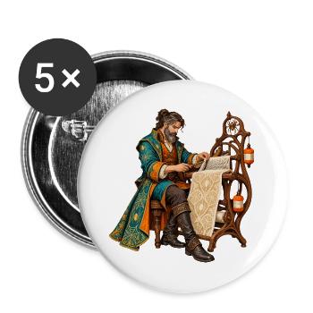 Renaissancemeister am Webstuhl - Buttons groß 56 mm (5er Pack) - Weiß - Vorne