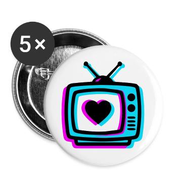 Neon Herz TV Retro - Buttons groß 56 mm (5er Pack) - Weiß - Vorne
