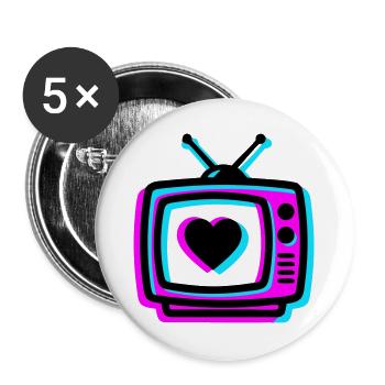 Pink TV Herz Glitch Icon - Buttons groß 56 mm (5er Pack) - Weiß - Vorne