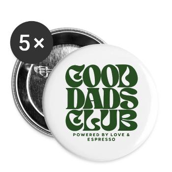 Good Dads Club – Powered by Love & Espresso  - Buttons groß 56 mm (5er Pack) - Weiß - Vorne