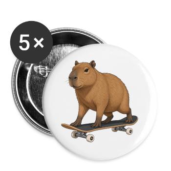 Capybara auf Skateboard - Buttons groß 56 mm (5er Pack) - Weiß - Vorne