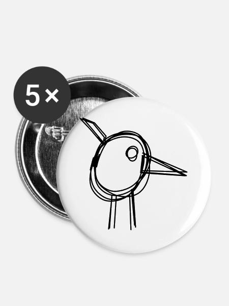 Storch handgezeichnet - Buttons groß 56 mm (5er Pack) - Weiß