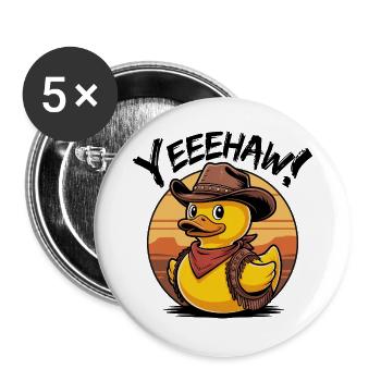 Cowboy-Gummiente, Wilder Westen, Yeehaw! - Buttons groß 56 mm (5er Pack) - Weiß - Vorne