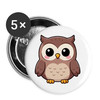 Niedliche Eule Kawaii Geschenk  - Buttons groß 56 mm (5er Pack) - Weiß - Vorne