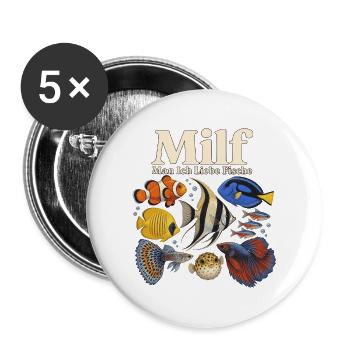 Ich liebe Fische - Buttons groß 56 mm (5er Pack) - Weiß - Vorne