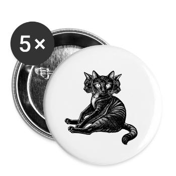 Die mythische dreiköpfige Katze - Buttons groß 56 mm (5er Pack) - Weiß - Vorne