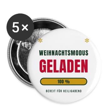 Weihnachten 2026 Weihnachtsmodus Geladen Lustig - Buttons groß 56 mm (5er Pack) - Weiß - Vorne