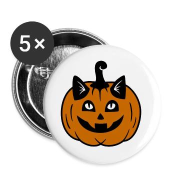 Halloween Katze Kürbiskopf - Buttons groß 56 mm (5er Pack) - Weiß - Vorne