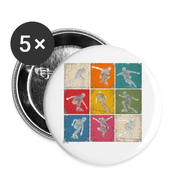 Inline Skating Retro Collage - Buttons groß 56 mm (5er Pack) - Weiß - Vorne