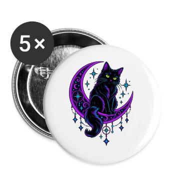 Neonkatze auf dem Mondmond - Buttons groß 56 mm (5er Pack) - Weiß - Vorne