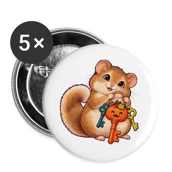 Süße Haselmaus mit Kürbis-Schlüssel - Buttons groß 56 mm (5er Pack) - Weiß - Vorne