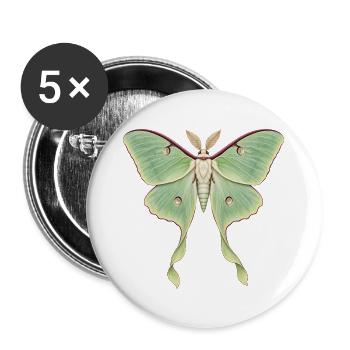 Luna-Motte mit langen Bandschwänzen - Buttons groß 56 mm (5er Pack) - Weiß - Vorne