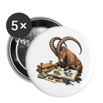 Steinbock führt ein Alpenherbarium - Buttons groß 56 mm (5er Pack) - Weiß - Vorne