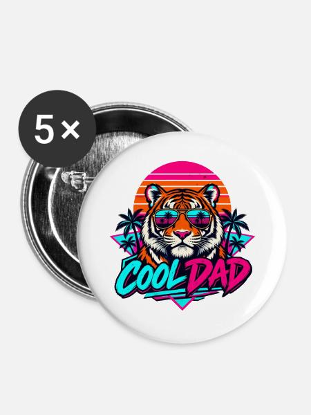 Tiger Retro Sonnenbrillen Dad - Buttons groß 56 mm (5er Pack) - Weiß