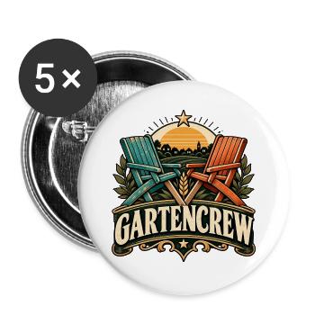 Gartencrew – Dorf & Gartenliebe Geschenkidee - Buttons groß 56 mm (5er Pack) - Weiß - Vorne