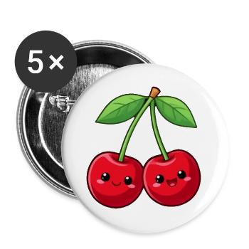 Lustige Kawaii Kirschen Geschenk  - Buttons groß 56 mm (5er Pack) - Weiß - Vorne